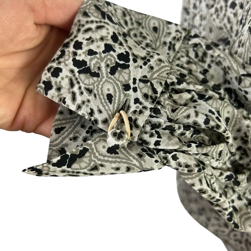 ZARA Paisley BLOUSE L Balloon Puff Sleeve Black White Crop TOP Regency Collared